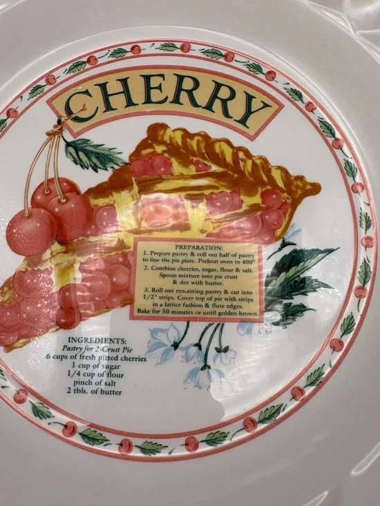 Vintage Ceramic Cherry Pie Plate Dish w/ Recipe Himark Golden Collection Korea - Picture 4 of 12